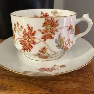 Elite Limoges Floral Tea Cup and Saucer - White and Gold